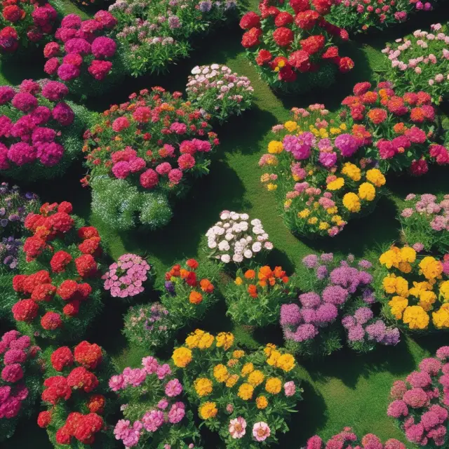 A vibrant garden filled with various blooming plants representing Market Portfolio and alternative diversification strategies like Modern Portfolio Theory (MPT), Asset Allocation, and Risk Parity