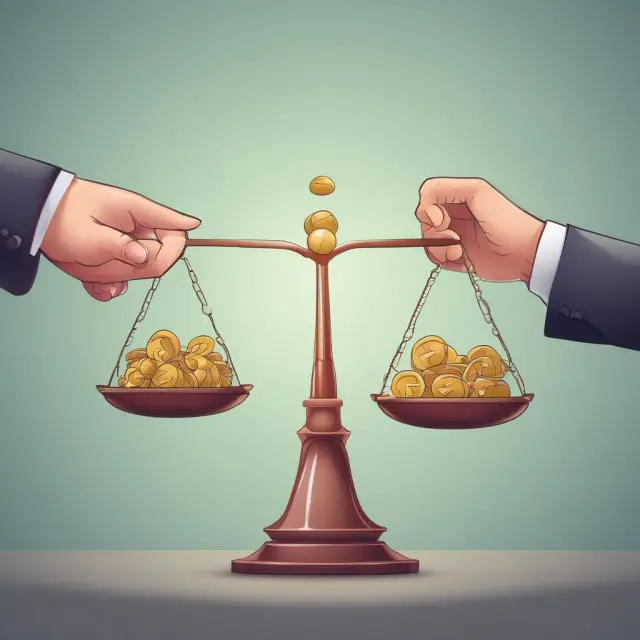 Consumer with coins, Producer with profit bags on a balanced scale, symbolizing the impact of market price on consumer and producer surplus