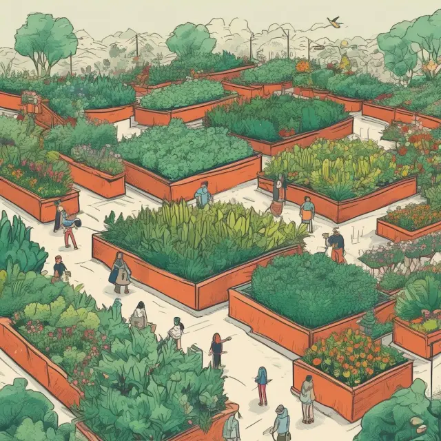 A flourishing garden symbolizing market research with seeds (surveys), blooming flowers (focus groups), and watered soil (data analysis) nourishing a diverse range of businesses.