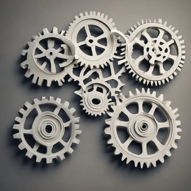 Three interconnected gears representing market segmentation factors: homogeneous consumers (similarities), unique traits, and predictable responses.
