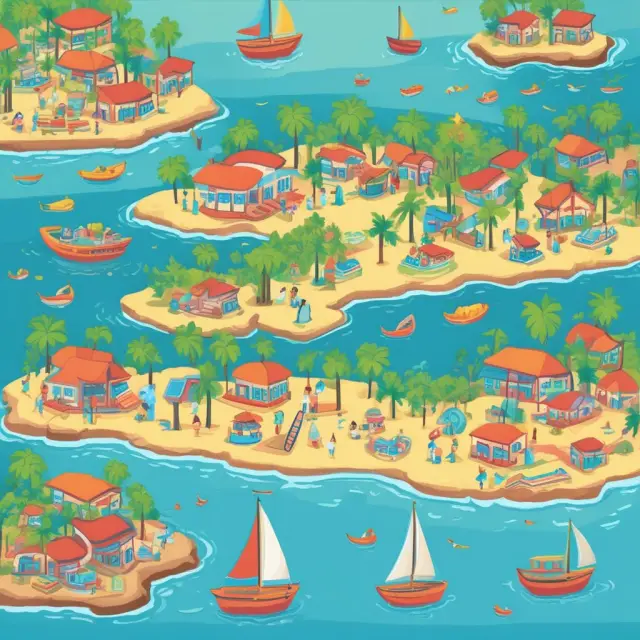 Four islands symbolizing market segmentation strategies: geographic, demographic, psychographic, and behavioral.