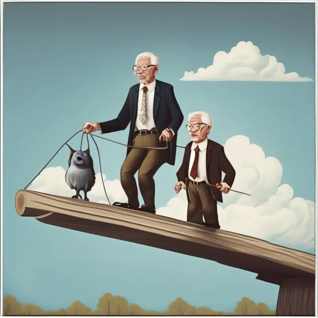 A seesaw with baby boomers and millennials representing opposing sides; the banking industry adjusts under them