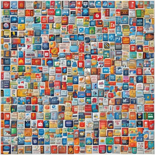 An imaginative representation of market value of equity as a large, intricate puzzle made up of various interconnected company logos.
