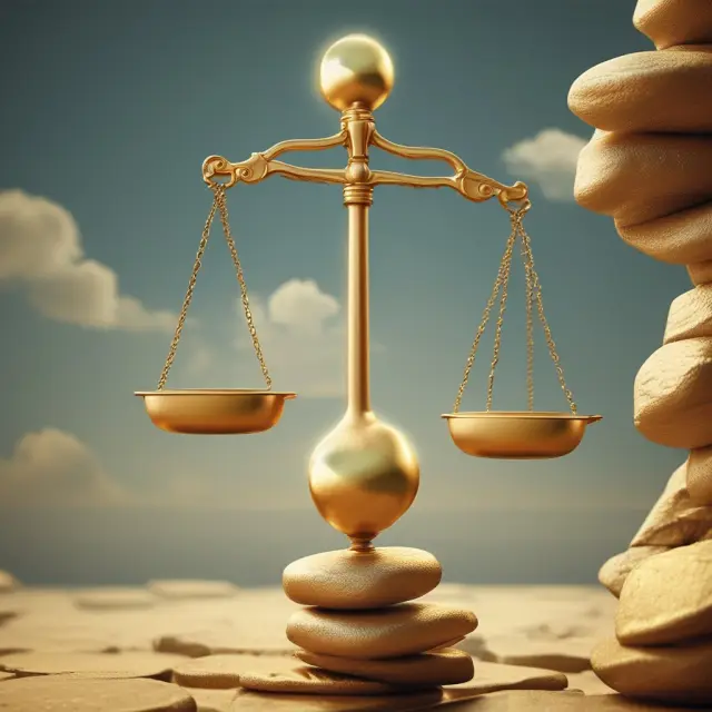 A golden scale balances various commodities: an ear of corn, a crude oil barrel, a silver bar, and a stack of bonds, symbolizing agricultural, energy, metal, and financial commodities.