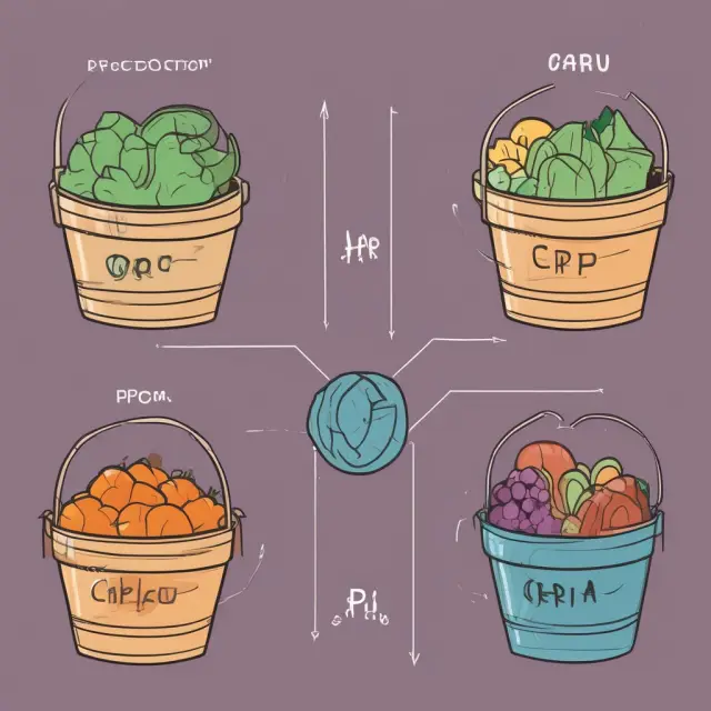 Four interconnected baskets illustrating CPI, GDP, PCE, and PPI market baskets, symbolizing economic growth, inflation, consumption, and production.