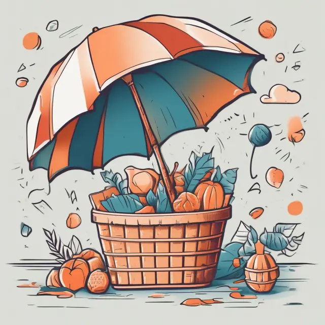 Umbrella shielding hidden market basket items, emphasizing data limitations and subjectivity in market basket analysis.
