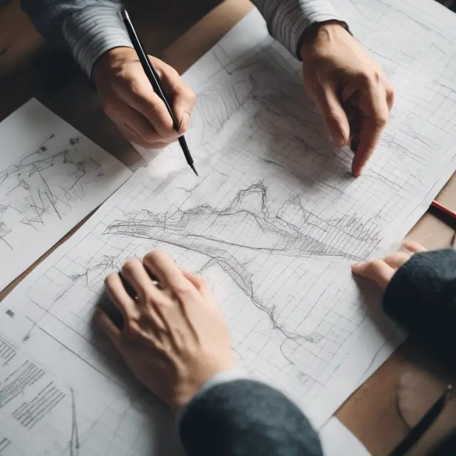 An image of two skilled hands intertwining various market breadth charts and graphs, symbolizing the analysis process for institutional investors