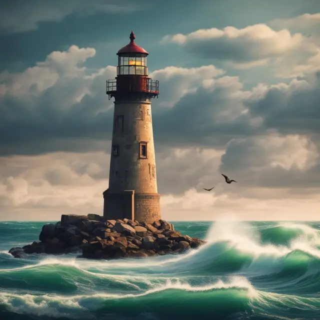 Lighthouses symbolize market breadth indicators, guiding bulls (advancing stocks) and bears (declining stocks) in the stock market.