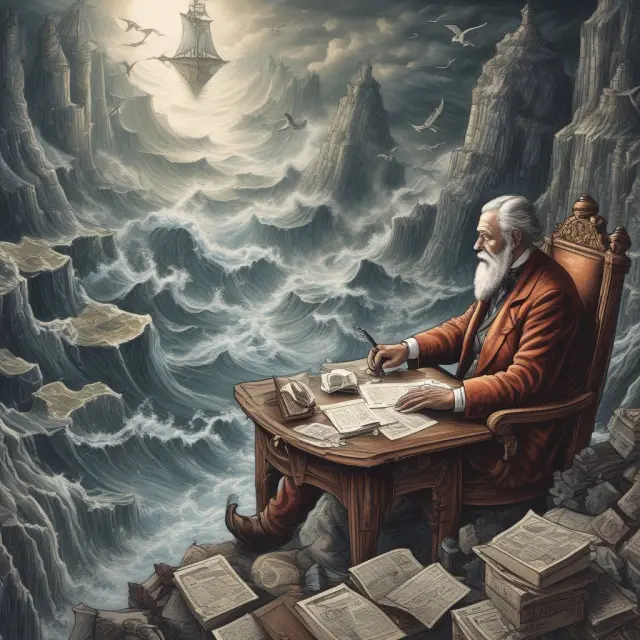An investor navigating a stormy seascape, employing growth, value, and sector rotation strategies to maximize returns in different market stages