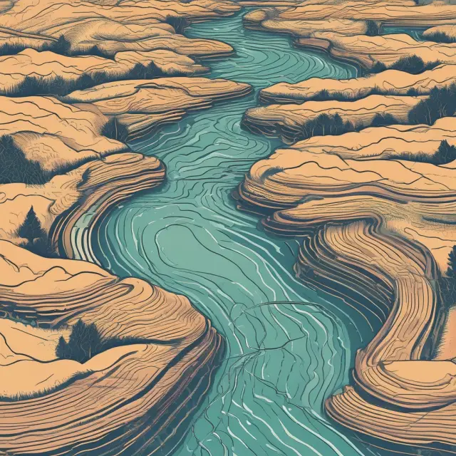 Two intertwining rivers represent short and long term moving averages revealing stock price trends