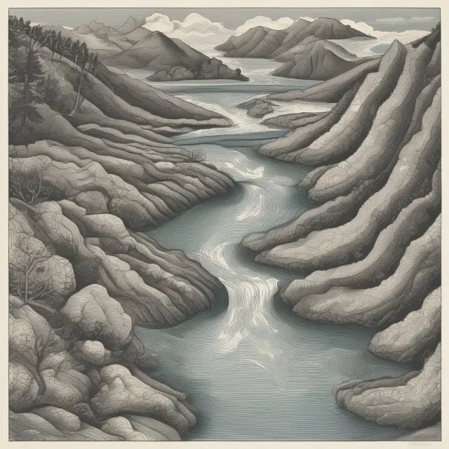 A clear, sparkling river representing marketable securities flowing into a tranquil pool filled with financial ratio graphs
