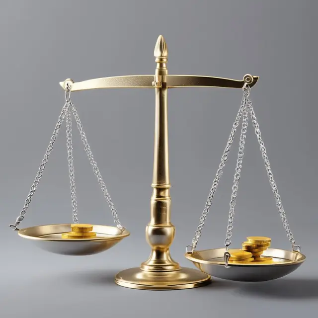 Golden balance scales showcasing advantages, while silver scales highlight disadvantages of investing in marketable securities