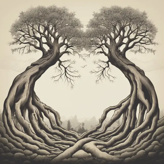 Two stylized corporate logos grow from intertwined roots, representing the benefits of market cannibalization.