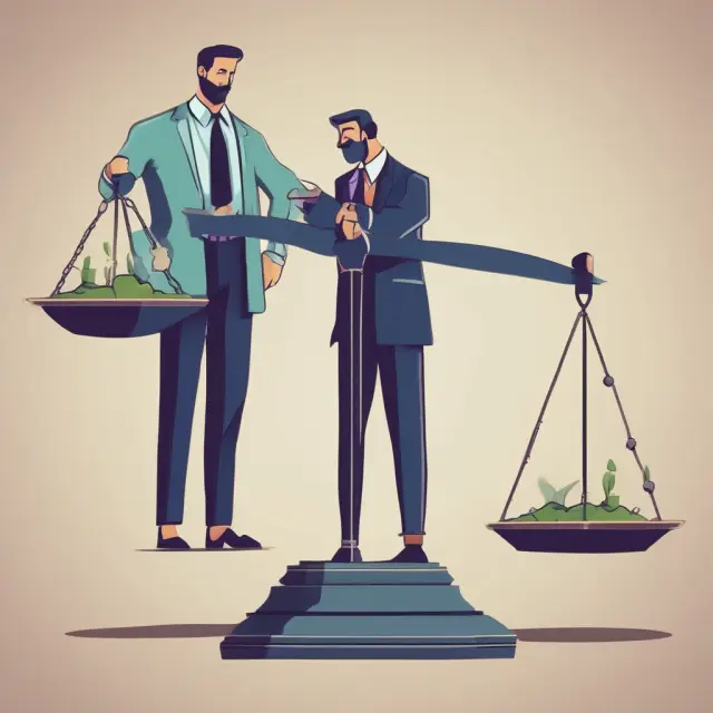 An investor adjusting a balance scale to illustrate the relationship between a country