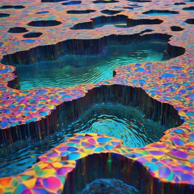 An image of a shimmering liquid crystal pool with orders representing Liquidity, Volatility, Volume, and Market Structure swirling beneath.