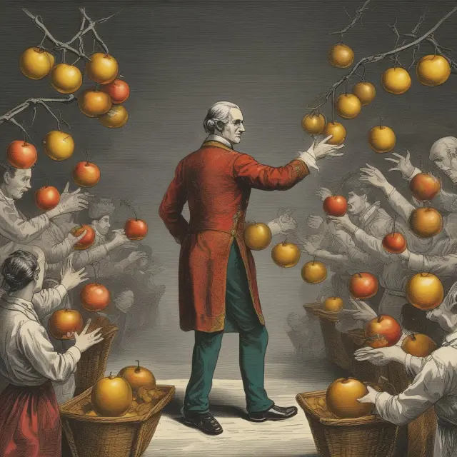 Golden apples symbolizing goods represent entrepreneurs