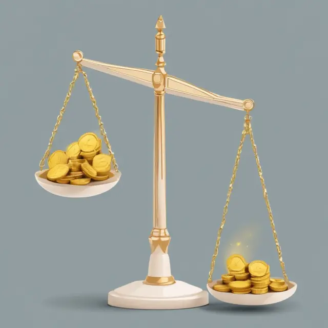 Image of a balance scale representing market economy FAQ, with gold coins symbolizing strengths and diagrams illustrating weaknesses