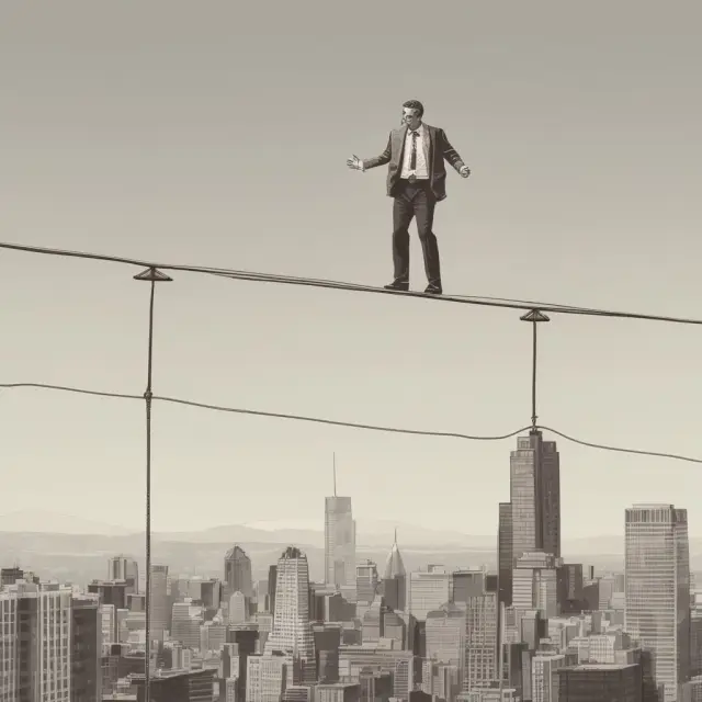 Tightrope walker symbolizes the challenge of managing high market exposure between various asset classes.