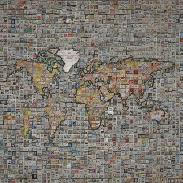 Image depicting a world map composed of various stock market indices: Dow Jones Industrial Average, S&P 500, Nasdaq Composite, FTSE 100, and Nikkei 225.