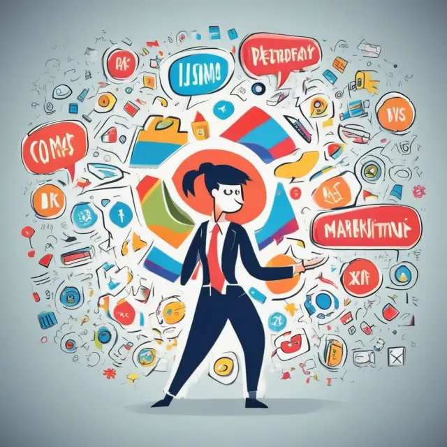 An artistic scene depicting the advertising, sales promotion, personal selling, and public relations elements of the marketing mix engaging in a harmonious dance.