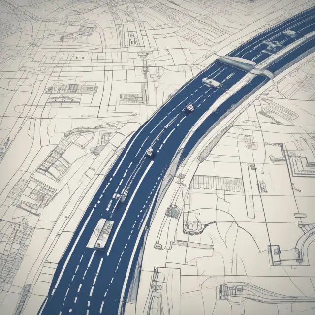 A winding mountainous road (marketing strategy) leads to a detailed blueprint of actions (marketing plan), symbolizing the relationship between marketing strategy and execution.