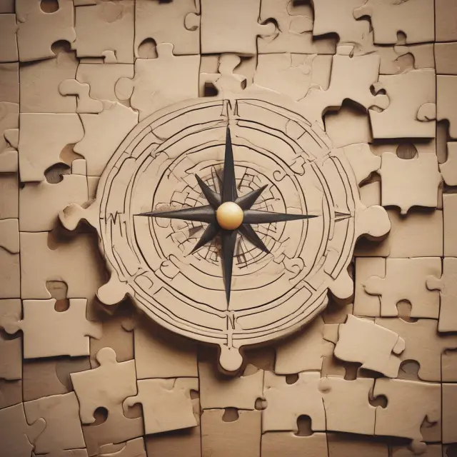 A puzzle piece with a compass and target in its center. This image represents finding your niche market, understanding their needs, and crafting a value proposition that resonates with them.