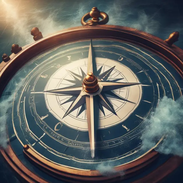 A compass symbolizing marketing strategy helps navigate business growth by guiding towards clear goals in a turbulent market, featuring adaptability as a crucial element