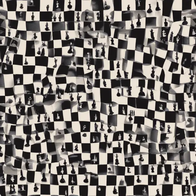 Traditional (pieces) and digital (screens) marketing strategies clash on a colorful chessboard, symbolizing the battle between conventional and modern approaches to business growth.