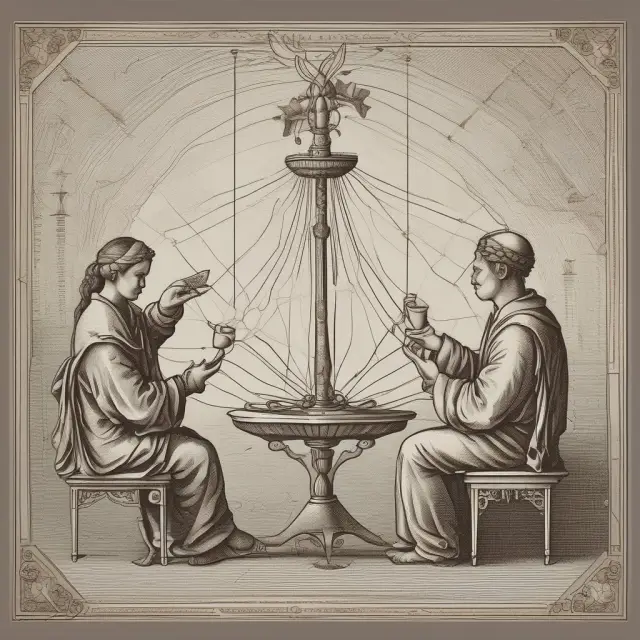 Market maker as a weaver interconnecting buyers and sellers on a loom, surrounded by gold threads symbolizing financial liquidity.