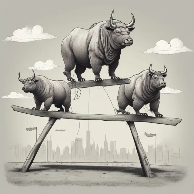 See a balance of statistical arbitrage (bull) and fundamental arbitrage (bear) in market-neutral investing, represented by figures on a seesaw.