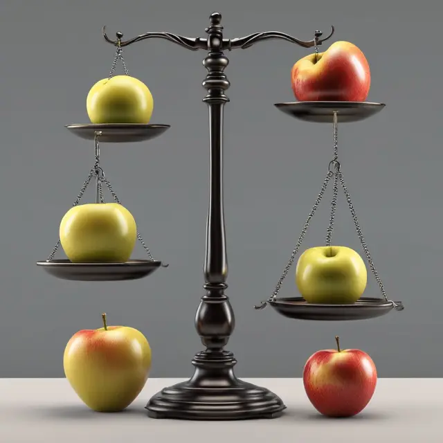 Scales with long and short apples illustrating market neutral fund balance