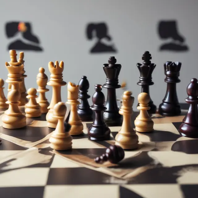 Two hedge fund managers engaging in a competitive chess match, representing market-neutral strategies