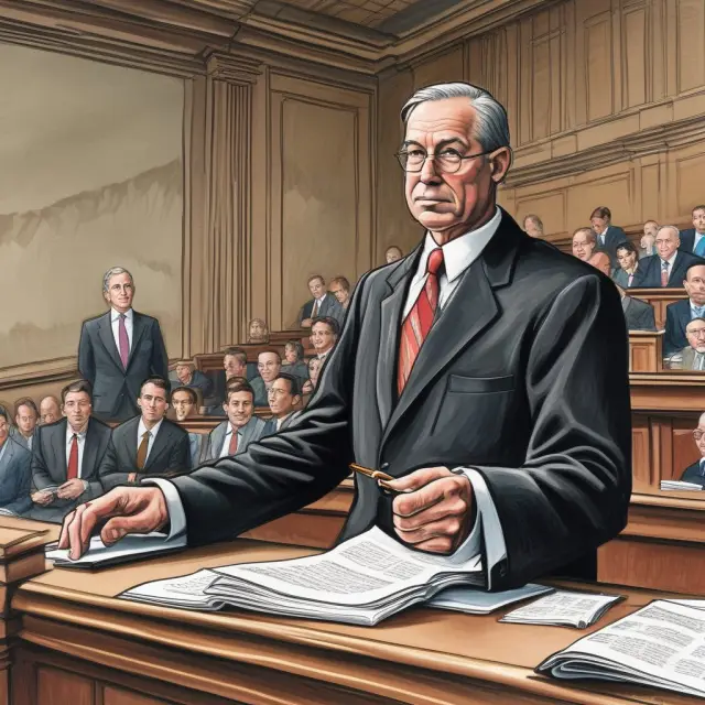 Market neutral investor in a courtroom holding scales of justice and disclosure documents
