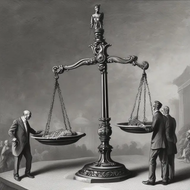 Two scales, one balanced, representing exchange rules for Market-on-Close orders. One pan holds NYSE and Nasdaq logos, while the other cradles a clock and a clock hand pointing to closing time.