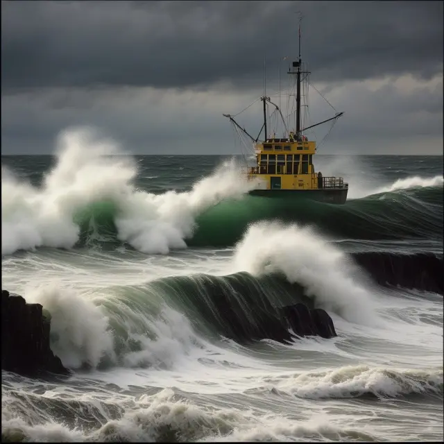 Image of market risk as a stormy sea affecting various securities, illustrating the differences between systemic (market) and specific risk.