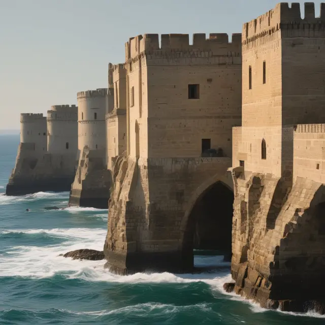 A sturdy castle symbolizing effective market risk management, protected by a moat of hedging strategies and long-term investment foundations