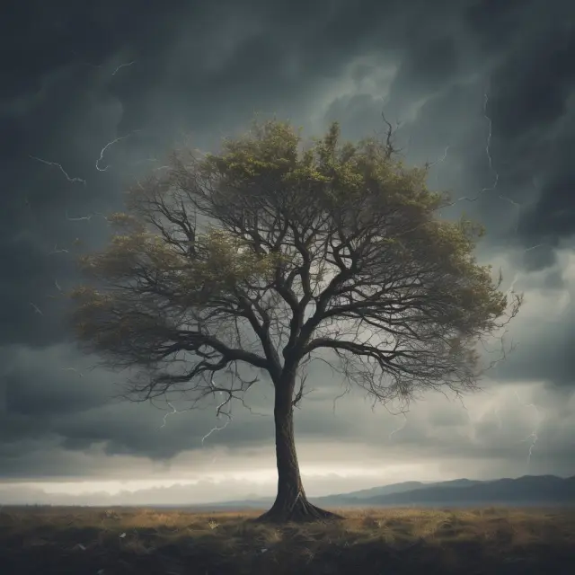 An image of a tree with various stock branches representing investments swaying in windy conditions, illustrating the importance of diversification and managing equity risk.