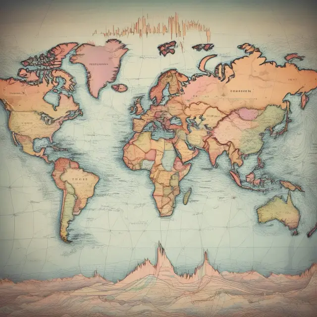 Two currency waves symbolically collide over a detailed world map, illustrating the impact of exchange rate fluctuations on international markets