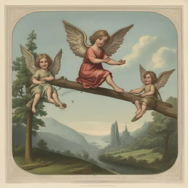 Angels symbolizing investors balance market risk premium on a seesaw against risk-free treasury bonds