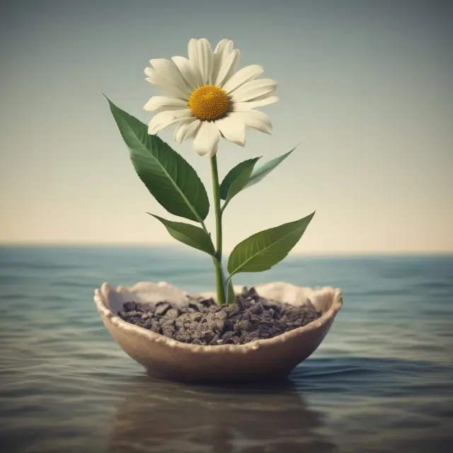 A scale balanced between the historical returns from an 8-petaled flower representing the market portfolio and a risk-free rate, symbolizing the calculation of Market Risk Premium.