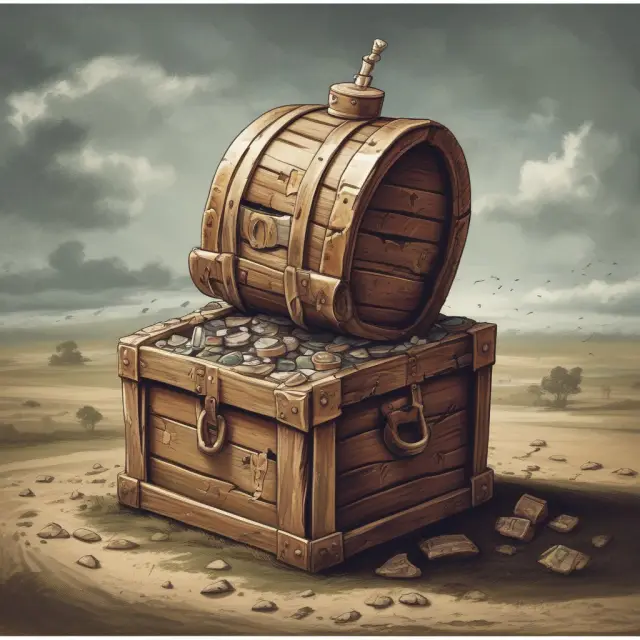 Seesaw represents MRP with a stable, risk-free rate (treasure chest) vs. volatile stock portfolio (trove)