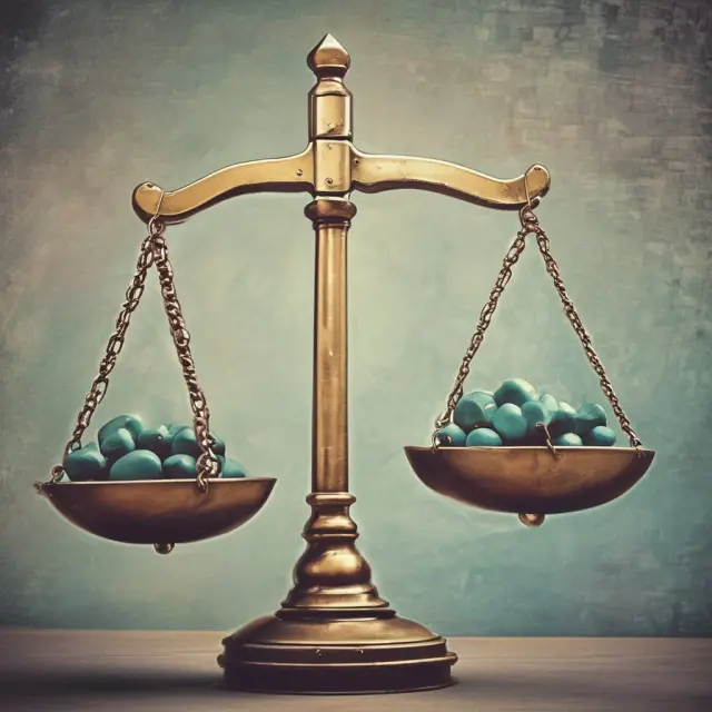 Two scales balanced on a fulcrum. One side represents market competition, the other innovative strategies, symbolizing market saturation