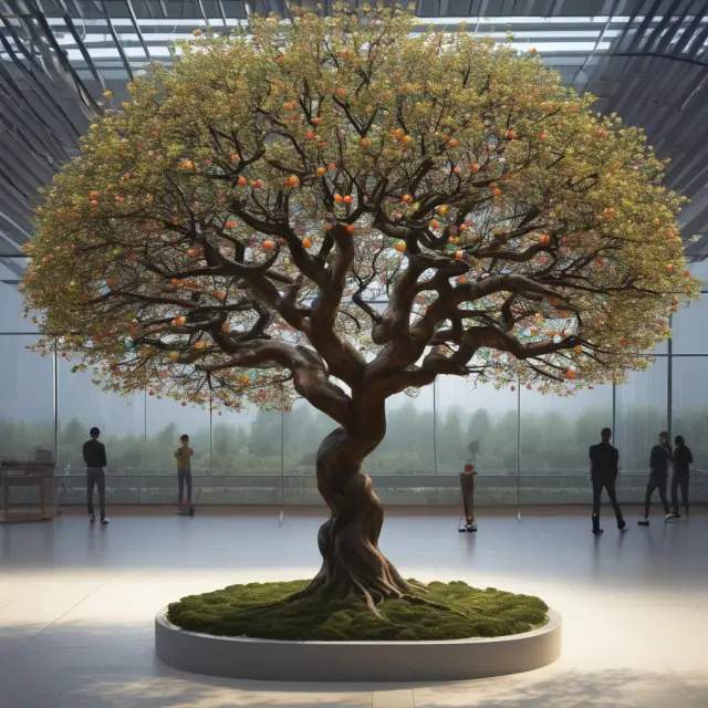 An apple tree growing acquisitions, symbolizing Apple