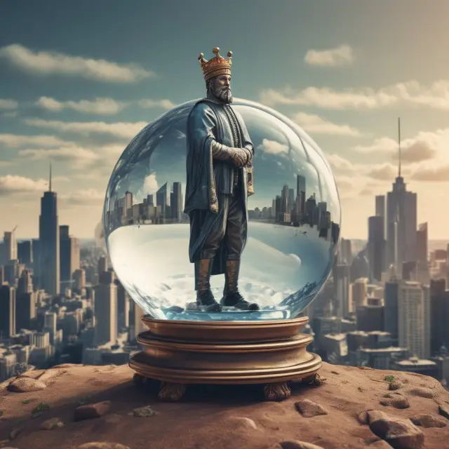 King examining industry landscape with market share in crystal ball