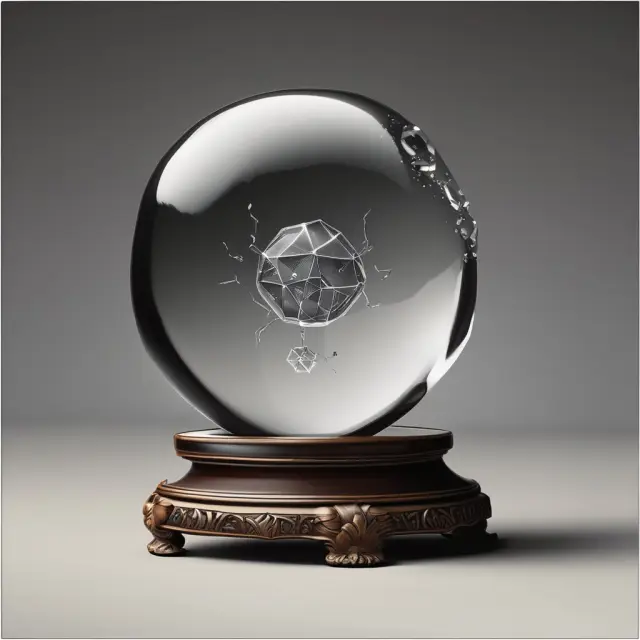 An efficient market hypothesis crystal ball reveals a swirling storm of stock markets, symbolizing market timing