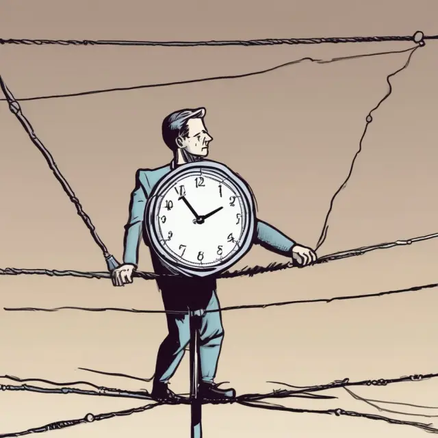 A market timer walking a tightrope, balancing potential profits from accurate predictions against the costs and risks of frequent trades