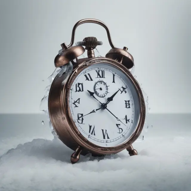 Frozen clock hands represent MTM limitations during financial crises. Illustrating market instability impact on accurate valuation.