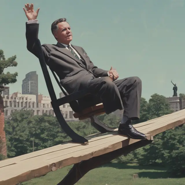 Governor balancing constitutional rights and societal order on a seesaw, symbolizing the decision to declare martial law.