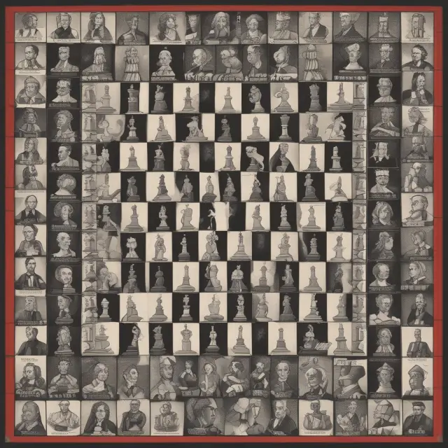 Marxist thinkers including Marx, Engels, Lenin, and Gramsci engaging in discourse around key concepts on a chessboard (social classes, historical materialism, socialism, communism)