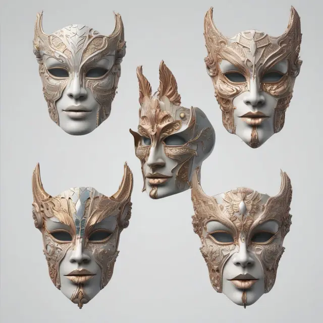 Four masks representing collaborative, adaptive, transparent, and cosmetic mass customization methods in vibrant colors